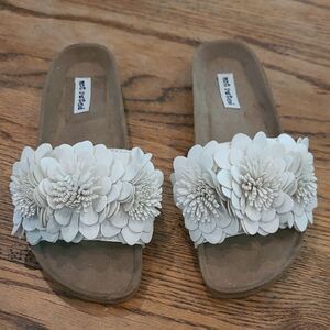Not Rated White and Tan Floral Sandals